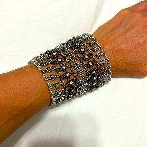 Stretchy rhinestone and stone cuff